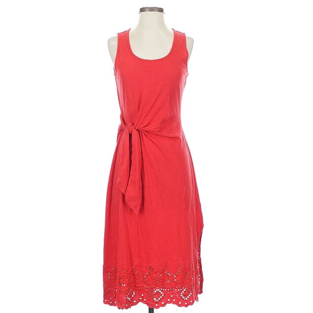 Talbot's "Nantucket" Red Slub Sleeveless Side Tie Midi Dress - Size Small Petite